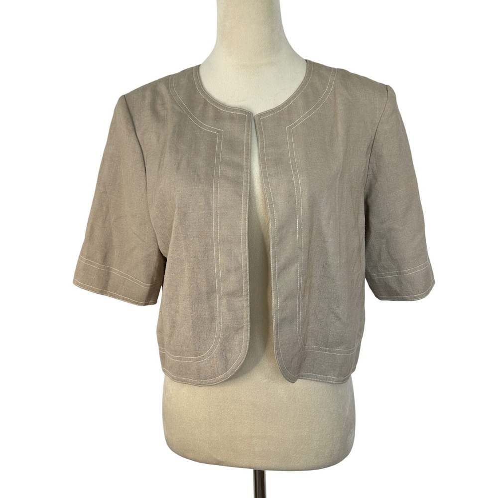 Vintage Brownstone Studio Womens Blouse‎ Size 14 Beige Short Sleeve Open Front